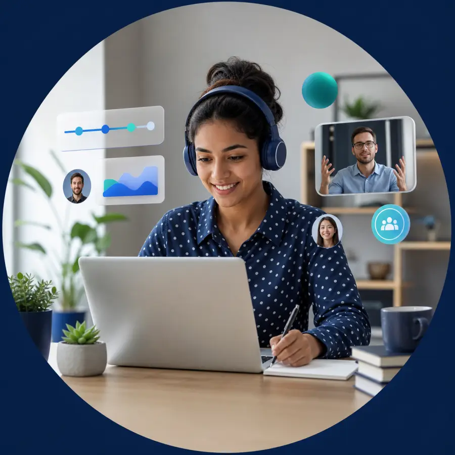 Learner joining an interactive online class from home