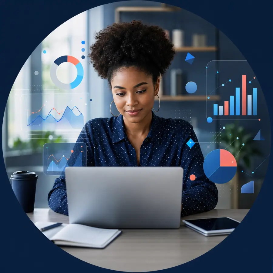 Data analyst studying visual insights and trends